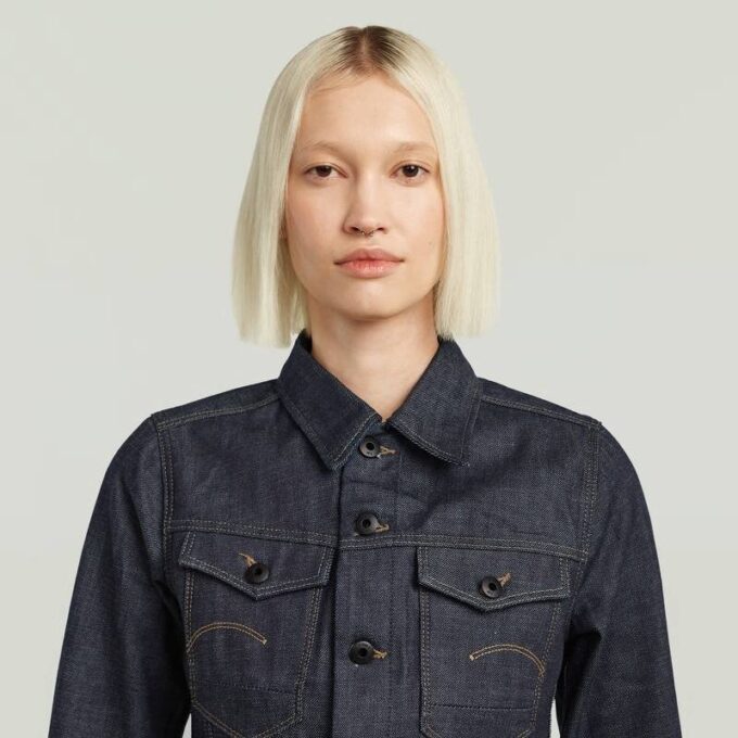 Slim-fit jasje met schuine zoom en selvedge-motief Slim-fit jasje met schuine zoom en selvedge-motief