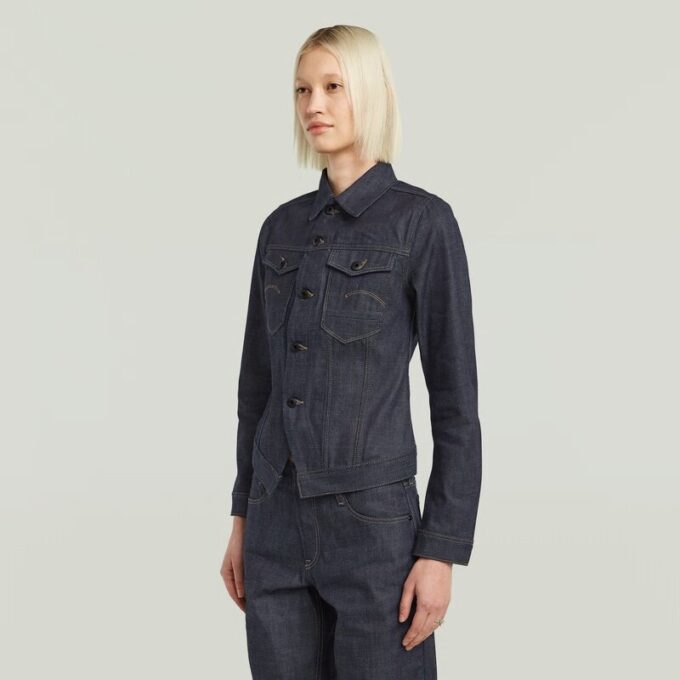 Slim-fit jasje met schuine zoom en selvedge-motief Slim-fit jasje met schuine zoom en selvedge-motief