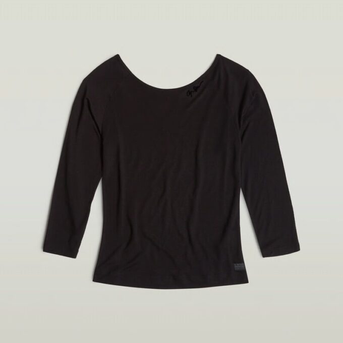 Slim-fit top met lage rug en 3/4 mouwen Slim-fit top met lage rug en 3/4 mouwen