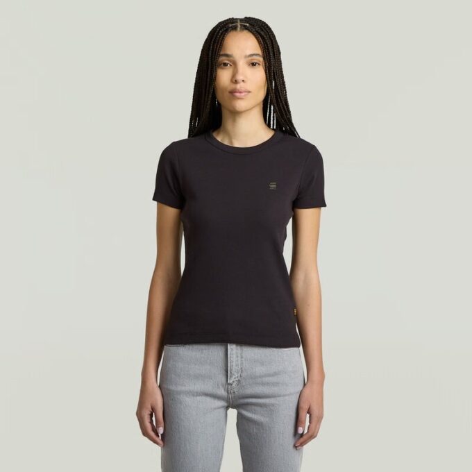 T-shirt met geribbelde kapmouw T-shirt met geribbelde kapmouw